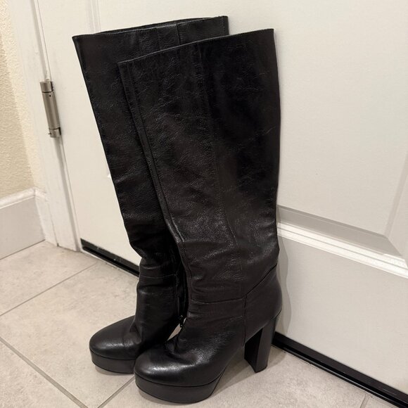 Aldo Black Knee High Leather Boots - Picture 2 of 11